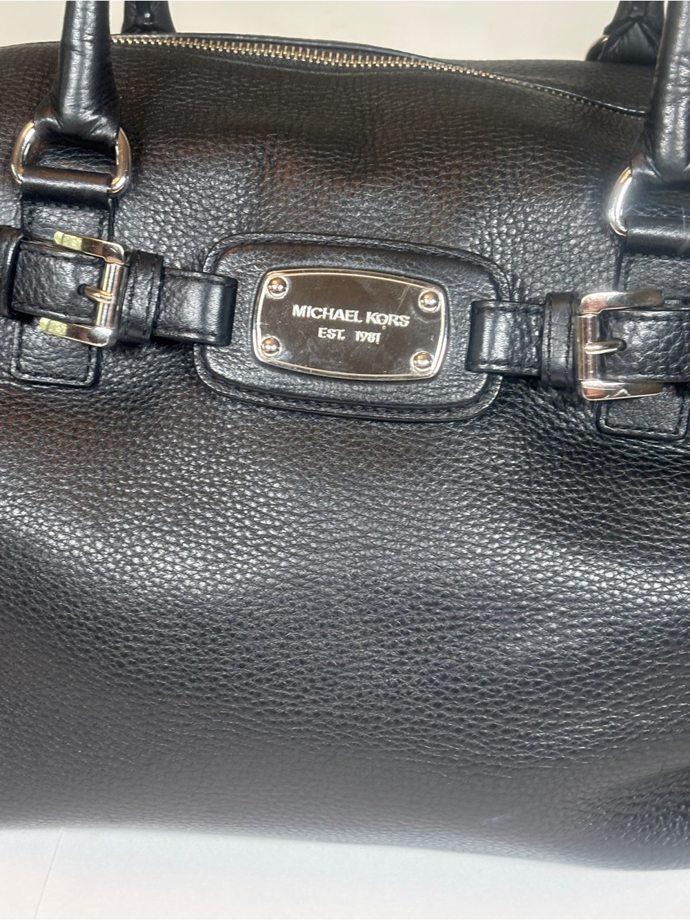 Michael Kors Black Hamiliton Weekender Leather Tote Satchel with Silver Hardware - Picture 8 of 15
